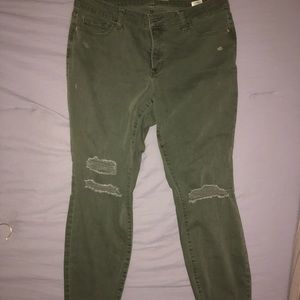 Olive ripped skinny denim jeans. OLD NAVY